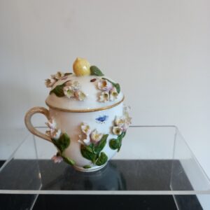 Meissen flower encrusted cup and lid