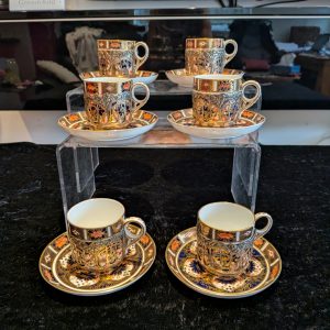 Royal Crown Derby Coffee cans in solid silver holders